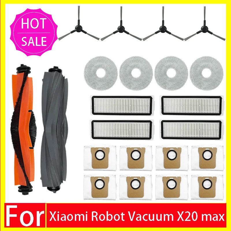 For Xiaomi Robot Vacuum X20 Max / X20 Por / D102GL / D109GL Vacuum Parts Main Roller Side Brush Hepa Filter Mop Cloth Dust Bag