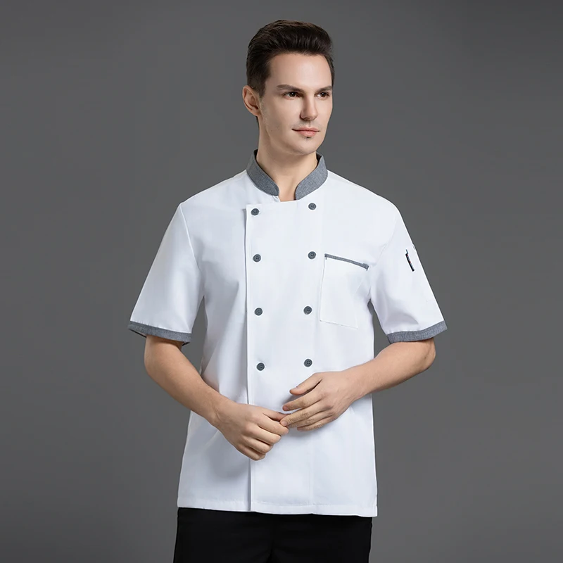 Keuken Jas Bakkerij Korte Mouw Cook Kostuum Voor Mannen Restaurant Chef-Kok Uniform Top Catering Werkkleding Hotel Vrouwen Elastische Jas