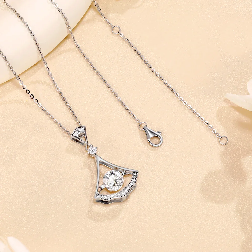 M-JAJA 1ct Moissanite Skirt Pendant Necklace for Women S925 Sterling Silver Diamond Choker Necklace 18K Gold Plated Fine Jewelry