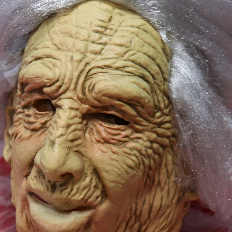 Halloween White-haired Old Lady Latex Mask Rave Party spaventoso nonna strega maschera realistica nonna Cosplay Costume Prop Cosplay