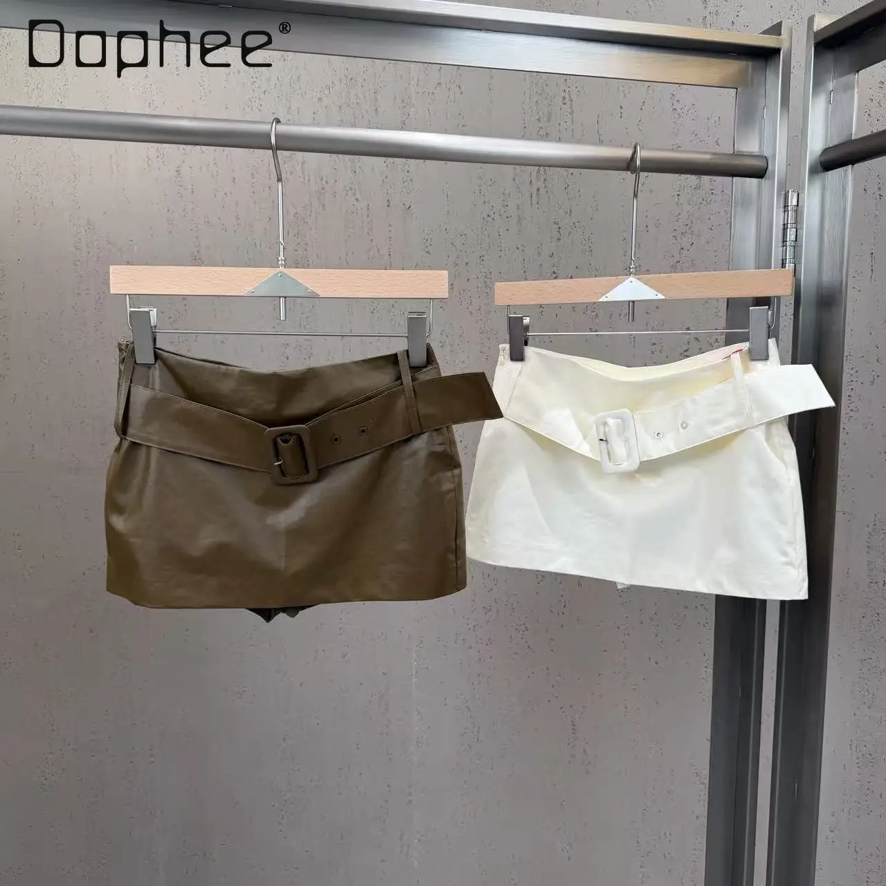 

2026 Spring Summer New Spicy Girl Belted Faux Pu A-line Mini Skirt Korea Ins Versatile High-waisted Slim Sexy Mini Skirt Women