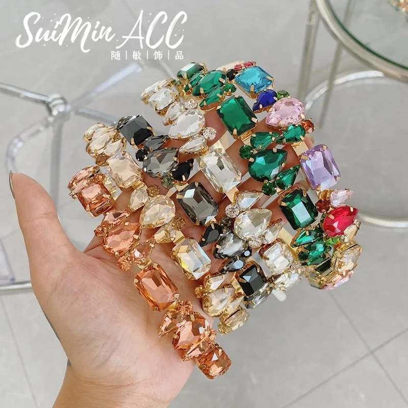 

Hair Bands Hair accessories Baroque rhinestone palace square hair hoop, high-end retro alloy headband hair clip for women