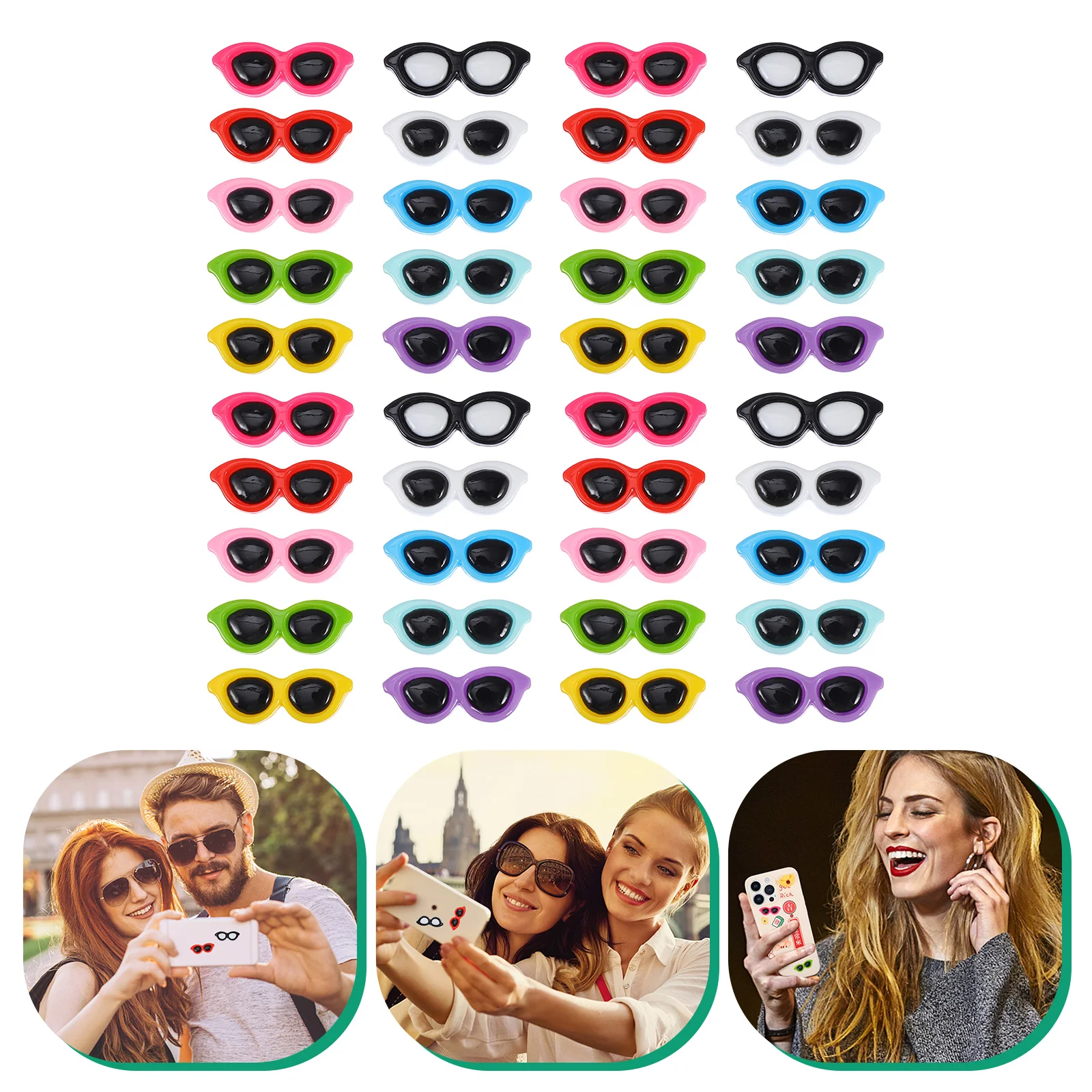 

40 Pcs Sunglasses Hairpin Flatback Charm for Jewelry Phone Case Mini Scrapbooking Resin Girls Round