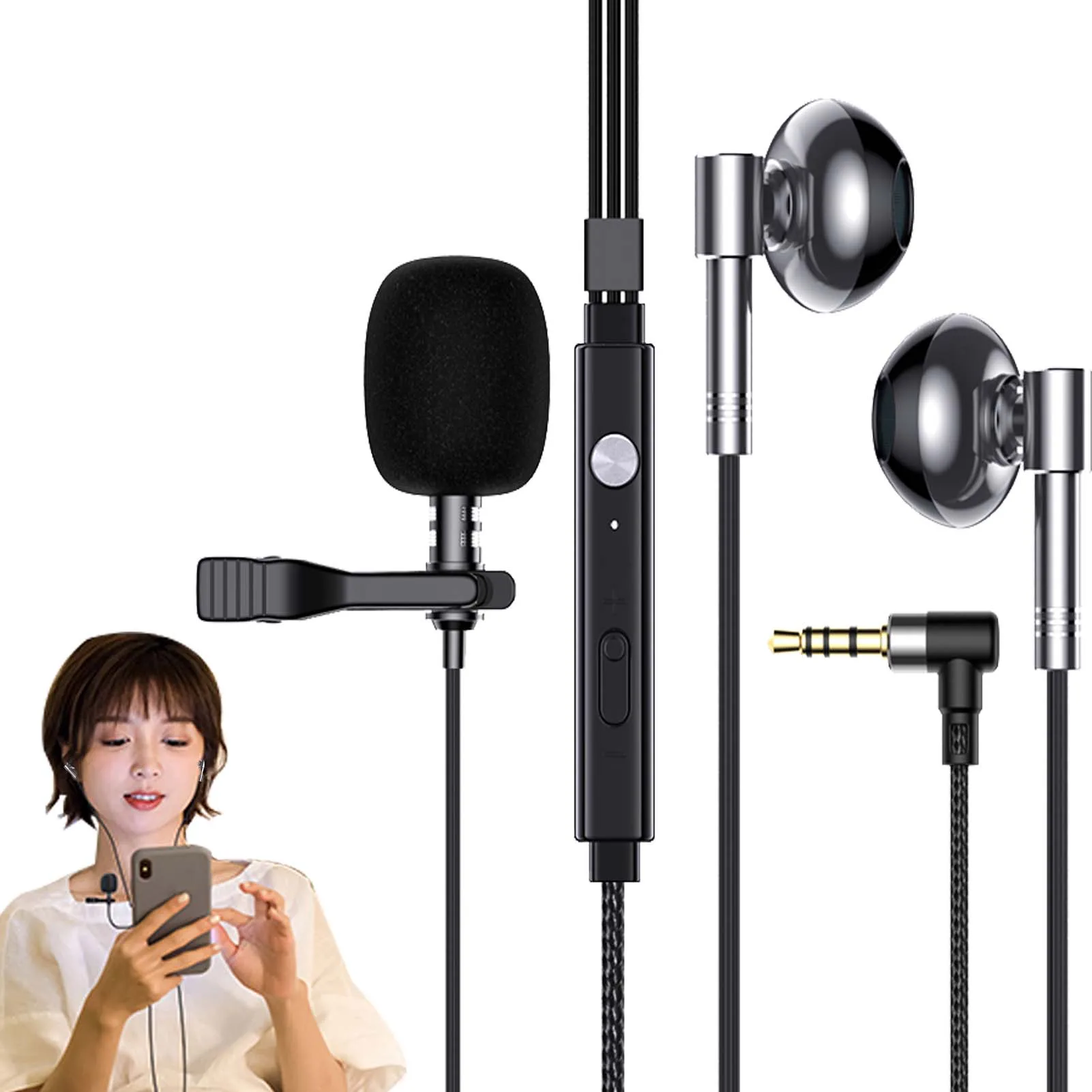 Wired Headphone With Double Microphone DesignCondenser Clip-on Lapel Lavalier Mic Wired For Phone Portable Great Sound Quality