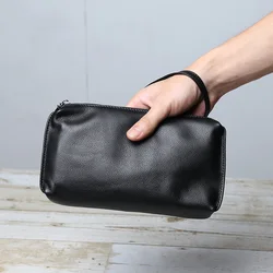 Long Men's Leather Handbag Soft Leather Handcrafted Zippered Wallet Casual Retro Top Layer Cowhide Mobile Phone Wallet