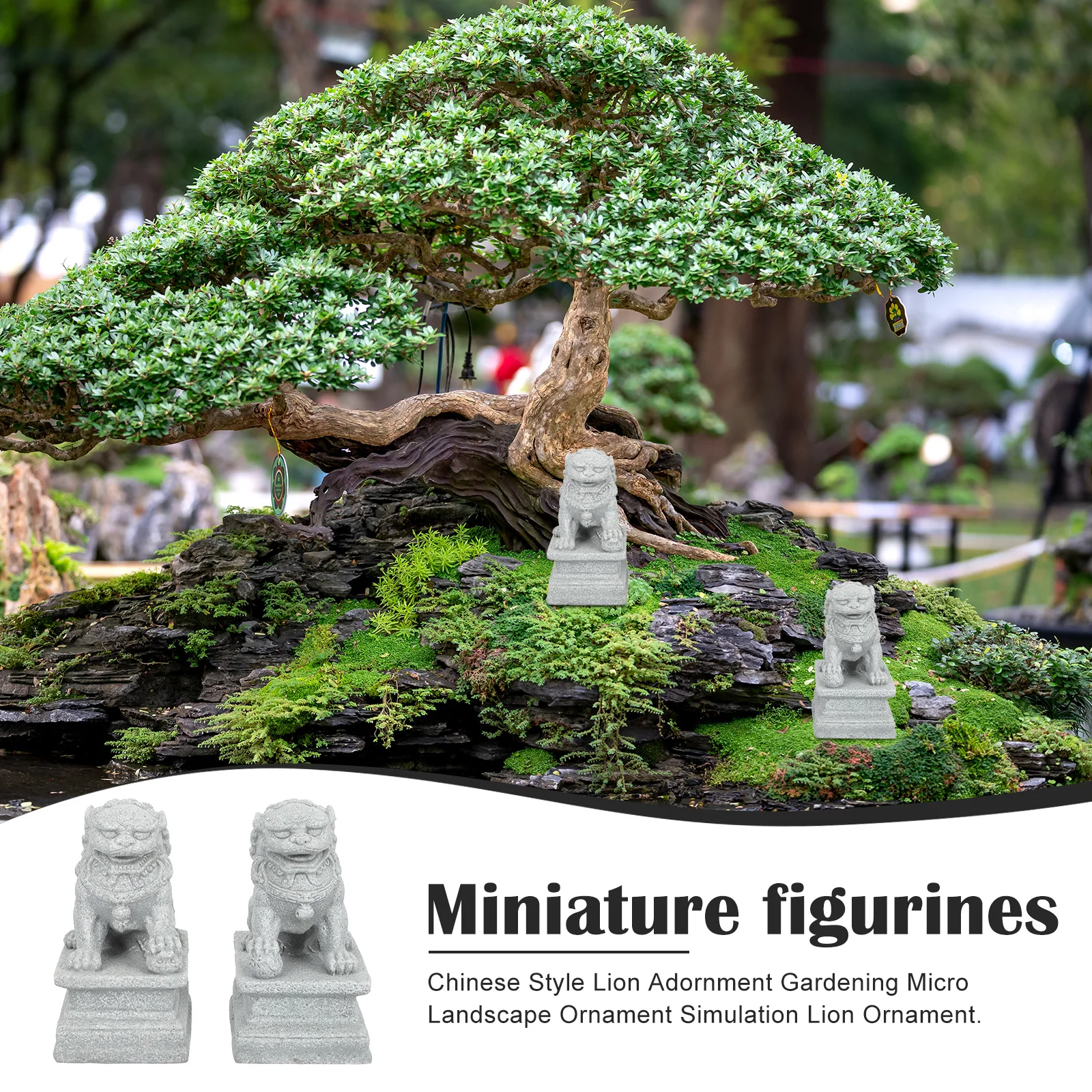 

1Pair Chinese Style Guardian Lion Statues Miniature Sandstone Figurines Flower Pot Micro Landscape Bonsai Garden Decoration