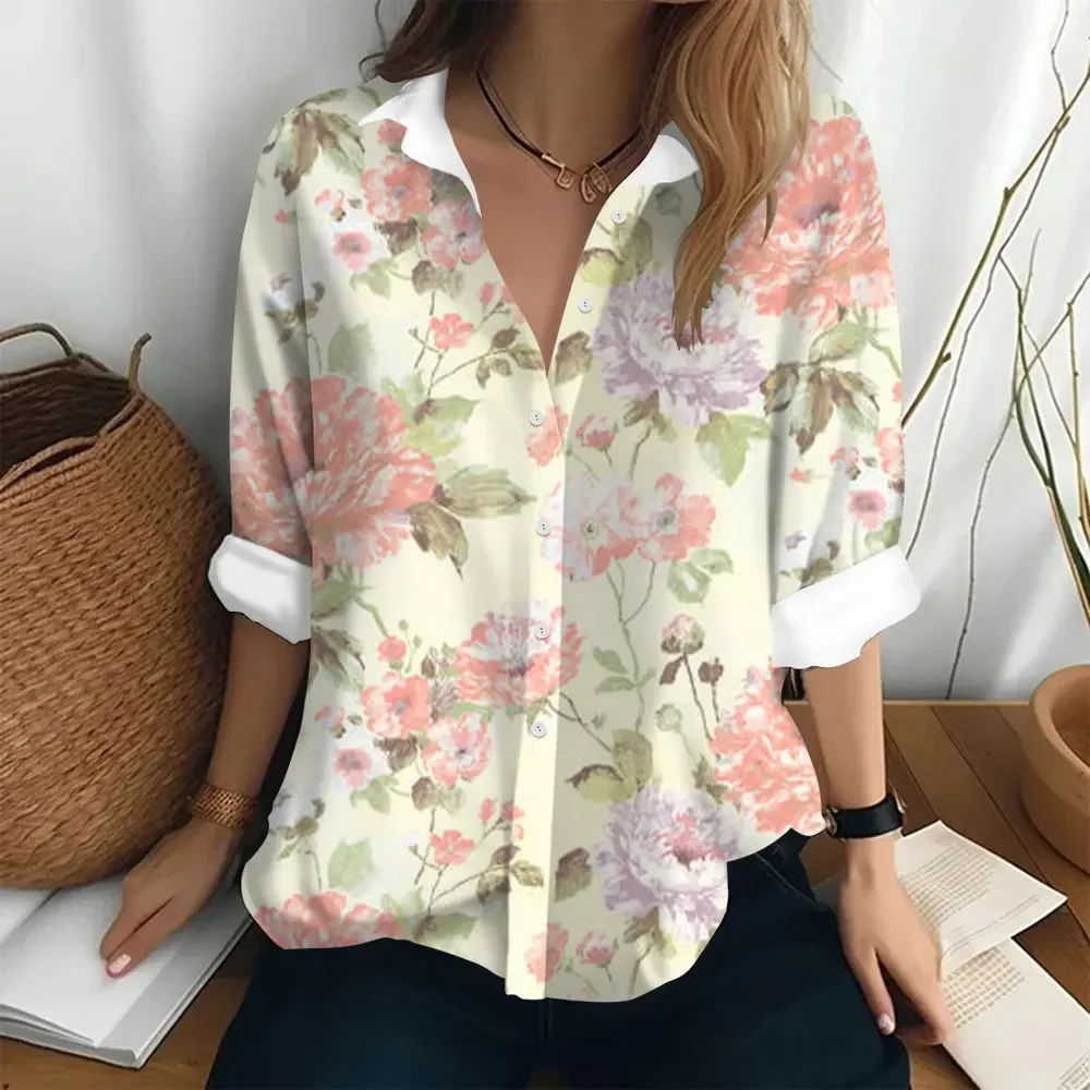 Fashion Little Daisy Pattern 3d Printed Vintage Single Breasted Shirts & Blouse 2025 New Winter Lapel Collar Shirts Basic Tops