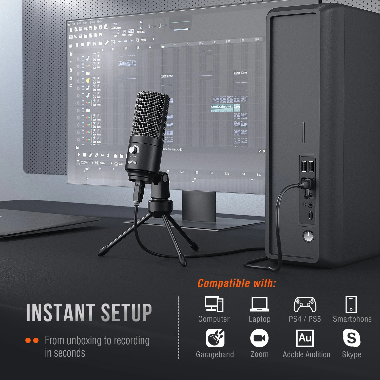FIFINE Metal USB Condenser Microphone with Gain Knob,Newly Upgraded Detachable Dual-Joint Recording Mic for Laptop/PC-K669 view 6