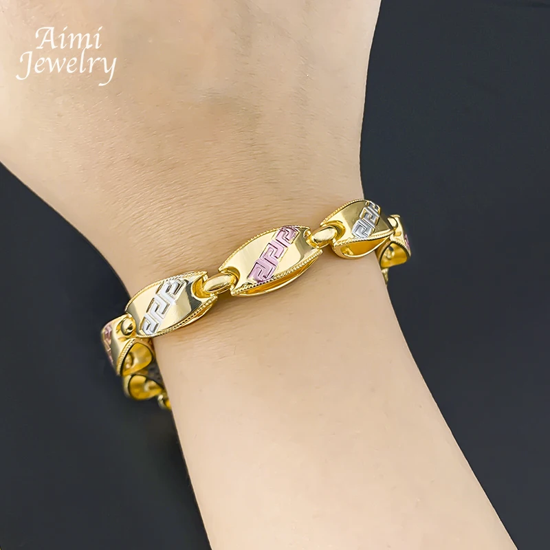 Ensemble de bijoux plaqués or 18 carats, trois tons, deux tailles, Hip Hop, longue chaîne, ras du cou doré, collier, Bracelet, ensembles de bijoux, cadeaux de fête