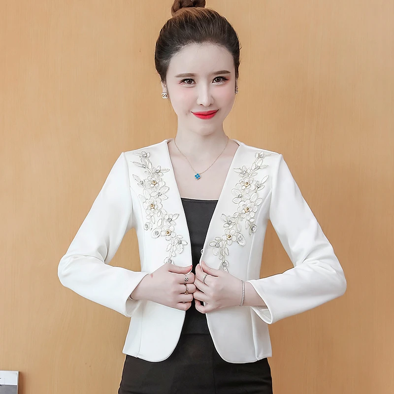 

Suede Winter Autumn Applique Jackets Women Slim Elegant Office Lady Open Stitch Coat Mini Blazer S-4XL Business Work Outerwear