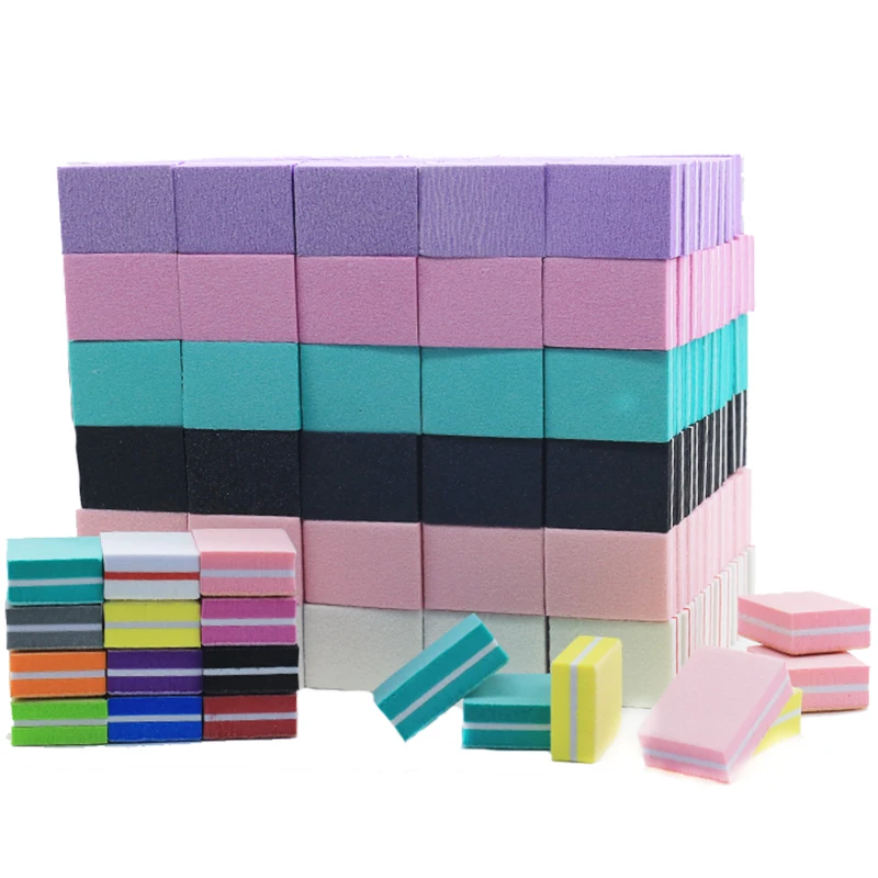 10/25/50pcs lot Double-sided Mini Nail File Blocks Colorful Sponge Nail Polish Sanding Buffer Strips Polishing Manicure Tools