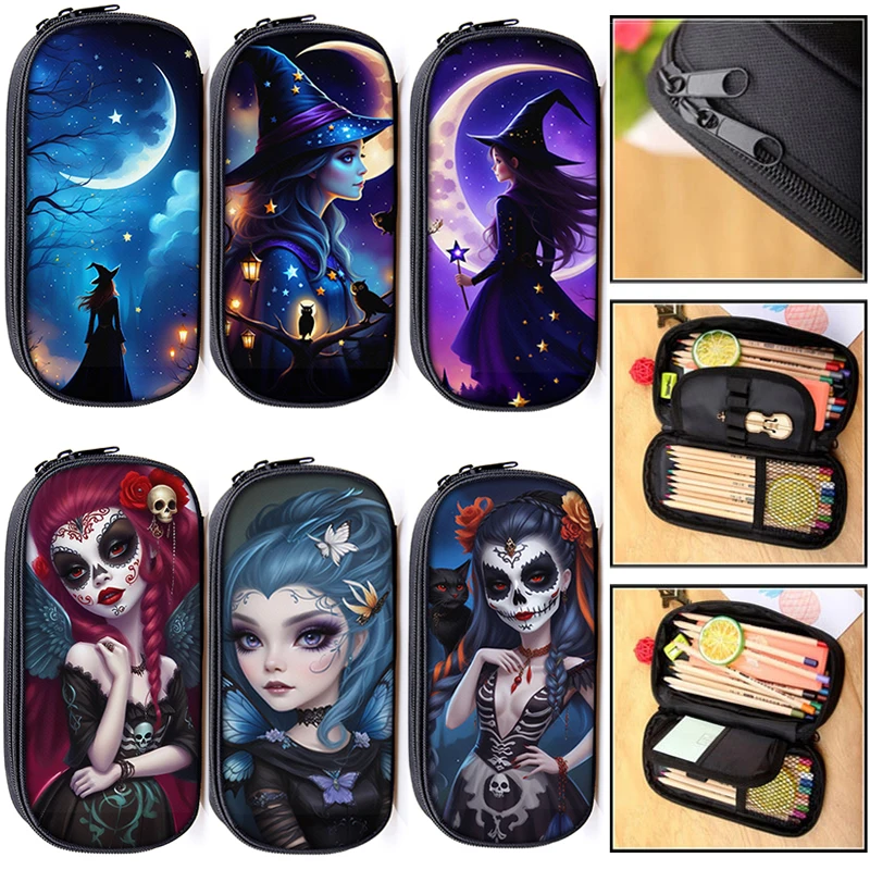 

Fantasy Witch Moon Cat Print Cosmetic Case Pencil Bag Starry Sky Witchcraft Pencil Box Pen Stationary Organizer School Supplies