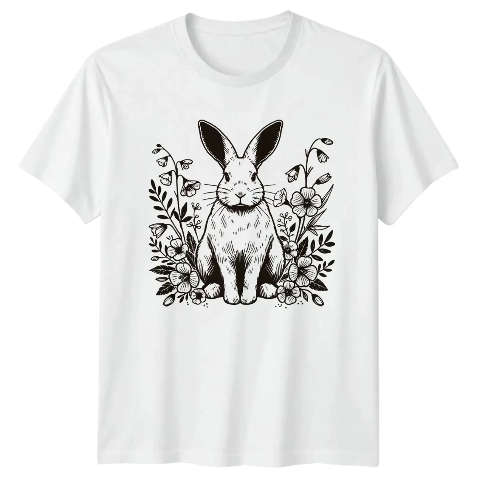 Футболка Gravur Hase Häschen Blumen Garten с ботаническим гравюром, изображением природы и животного мира, изображение 1 из 4, винтажная, с эффектом потертости, стильная мода.