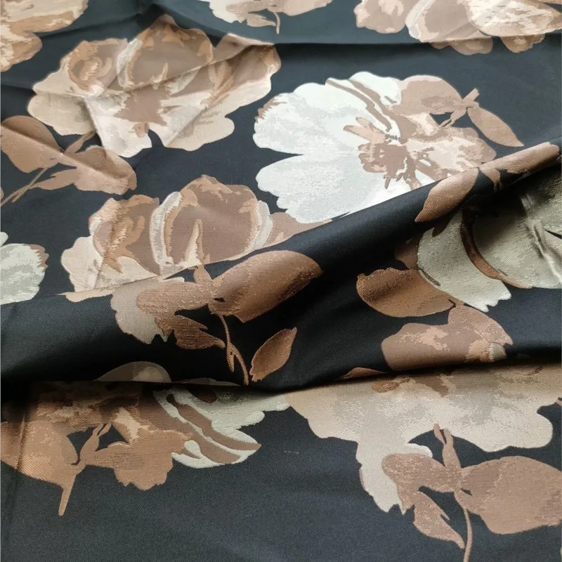 Gaun jacquard yang diwarnai dengan benang yang elegan, jaket ramah kulit, brokat, fashion anti-kerut