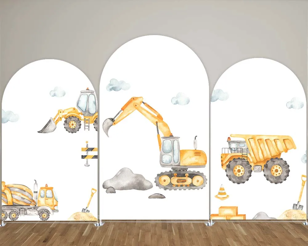 

White Excavator Arch Backdrop Cover for Engineering Vehicle Theme Boy's Birthday Parties, Newborn Photograph Decoration Props