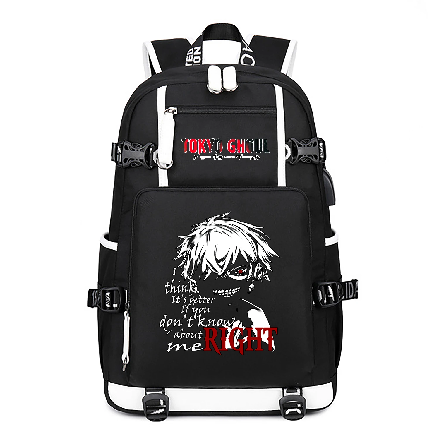 Tokyo Ghoul Oxford Students Backpack USB Charging Port Large School Bags Bookbag Laptop Travel Bagpack Men Black Shoulder Bag