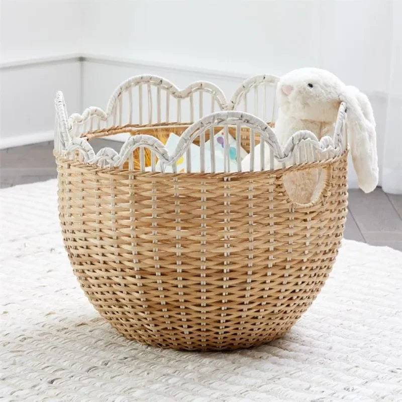Woven Rattan Storage Basket for Clothes and Pants Large Capacity Laundry Hamper for Bedroom Closet Organization Home Decor