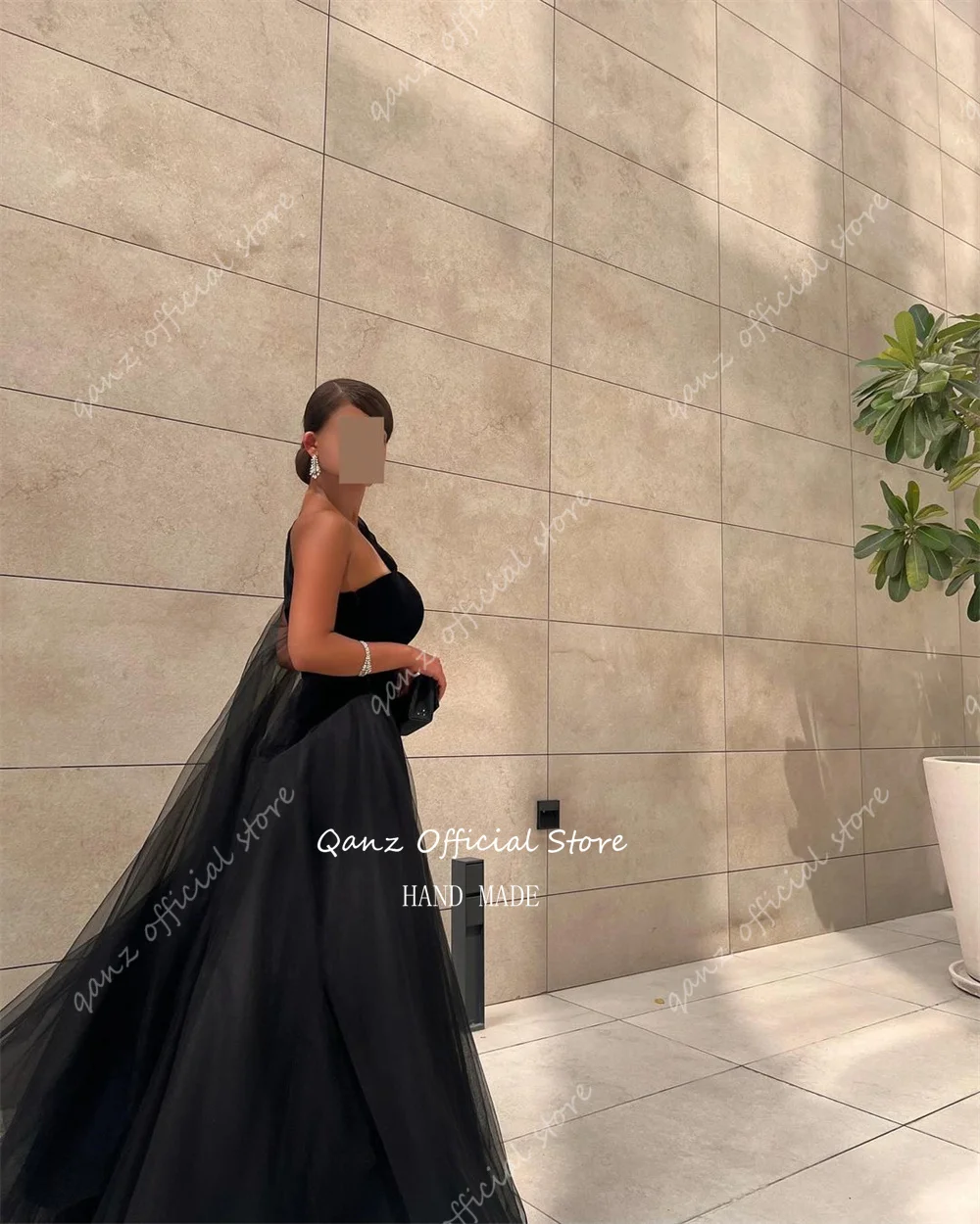 Qanz Saudi Arabia Evening Dresses Black Tulle Long Party Dresses Customized Elegant One Shoulder Abendkleider Luxus 2024 Dubai