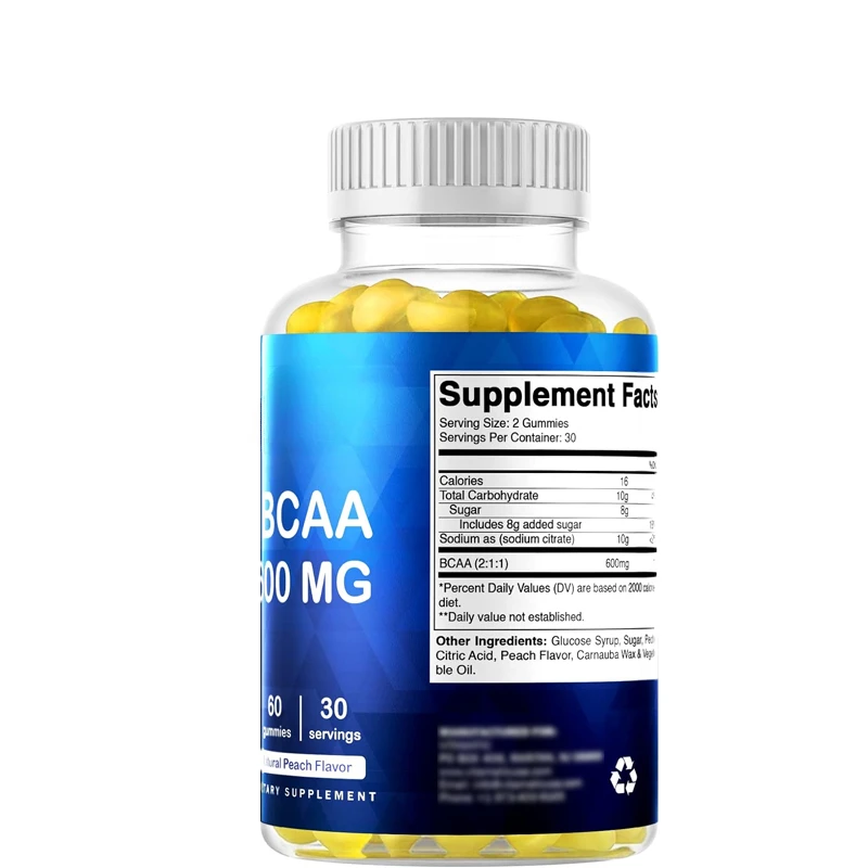 BCAA Gummies - Branched Chain Amino Acid Supplements -600mg-60 Servings of Pure Pectin Gummies Per Serving
