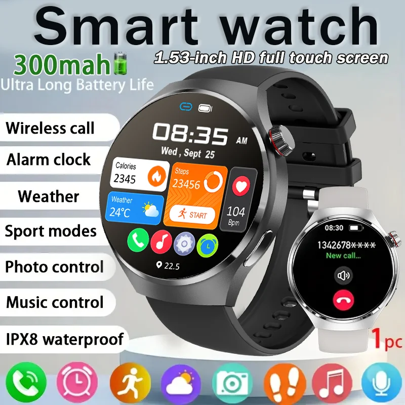 

New GT4PRO Smart Watch 366*366 HD Screen Bluetooth Call Heart rate NFC GPS Compass Track SmartWatch Men Women For IOS Android