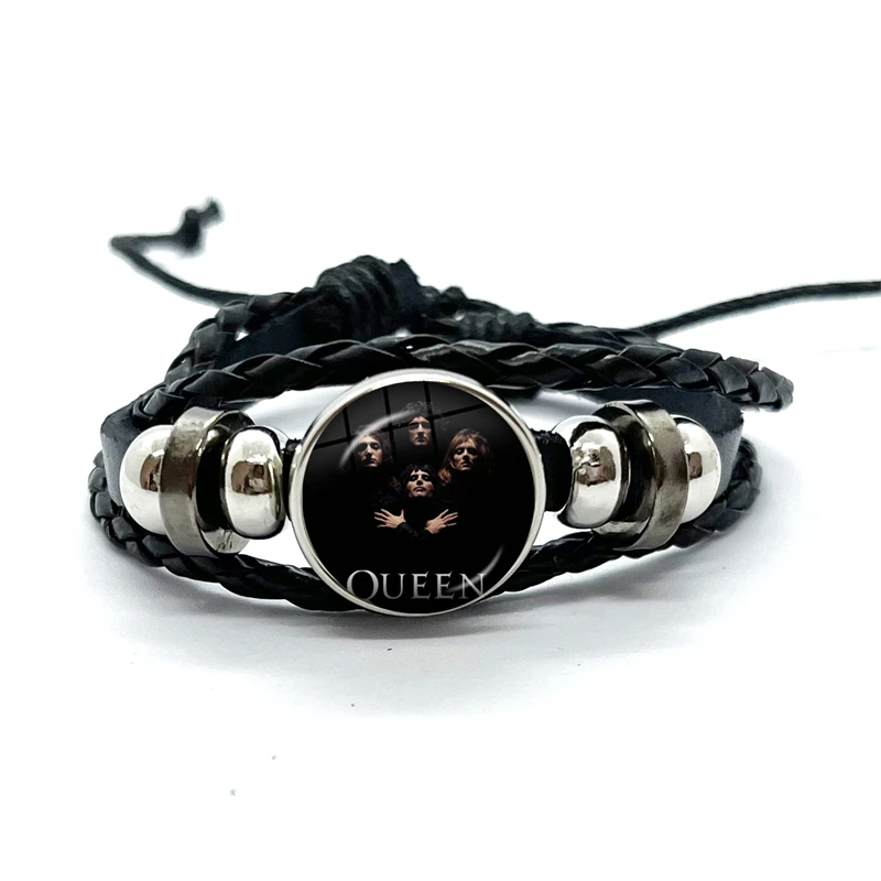 Queen Freddie Mercury Rock Star Leather Bracelets Glass Dome Multilayer Braided Bracelets Bangles Handmade Jewelry Gifts