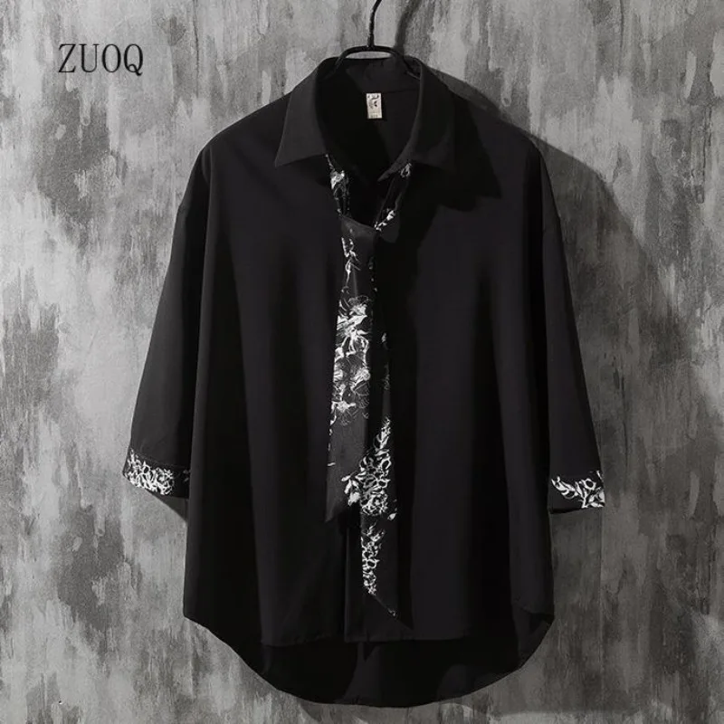 

2025 японские повседневные рубашки большого размера, мужские свободные трендовые рубашки с рукавами на семь пальцев, мужские летние и осенние модные брендовые топы