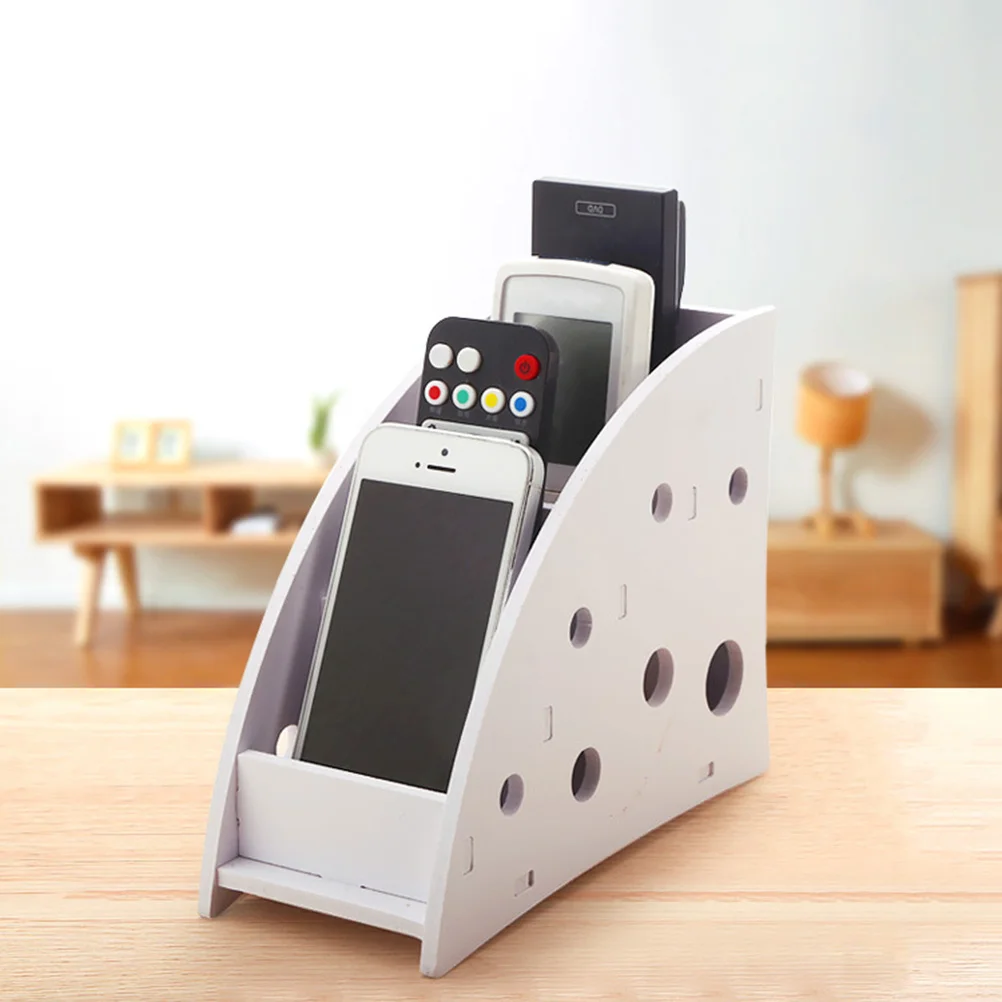 Stationery Holder for Desk Desktop Organizer Wood Container Remote Control White