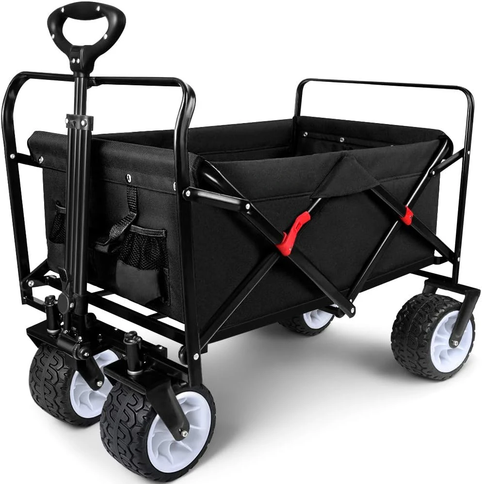 Folding beach handcart, capacity 330 pounds, foldable, practical, portable, rolling, outdoor garden sport, black