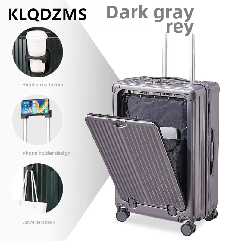 

KLQDZMS 20"22"24"26Inch Cabin Suitcase Front Opening Boarding Box PC Trolley Case Multifunction with Wheels Rolling Luggage