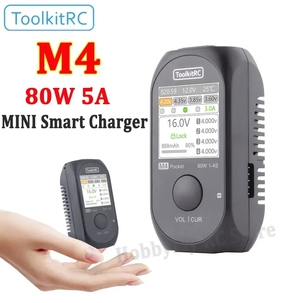 

ToolkitRC M4 Pocket 80 Вт 5A мини смарт-зарядное устройство XT30 XT60 вход USB-C вход/выход зарядное устройство с IPS ярким широкоугольным дисплеем