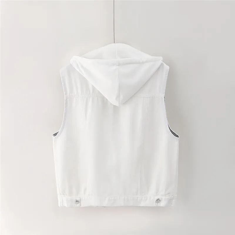 Vintage kamizelka dżinsowa z kapturem damska wiosna i jesień 2025 nowych moda kurtka bez rękawów topy dżinsy kamizelka damska odzież wierzchnia T1224