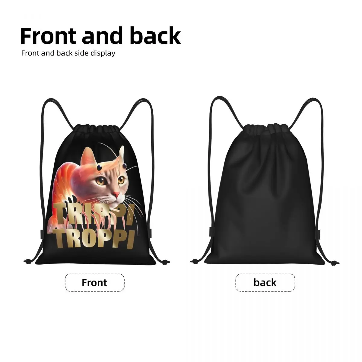 Trippi Troppi Cat Italian Brainrot Meme Drawstring Backpack Sports Gym Bag String Sackpack for Hiking