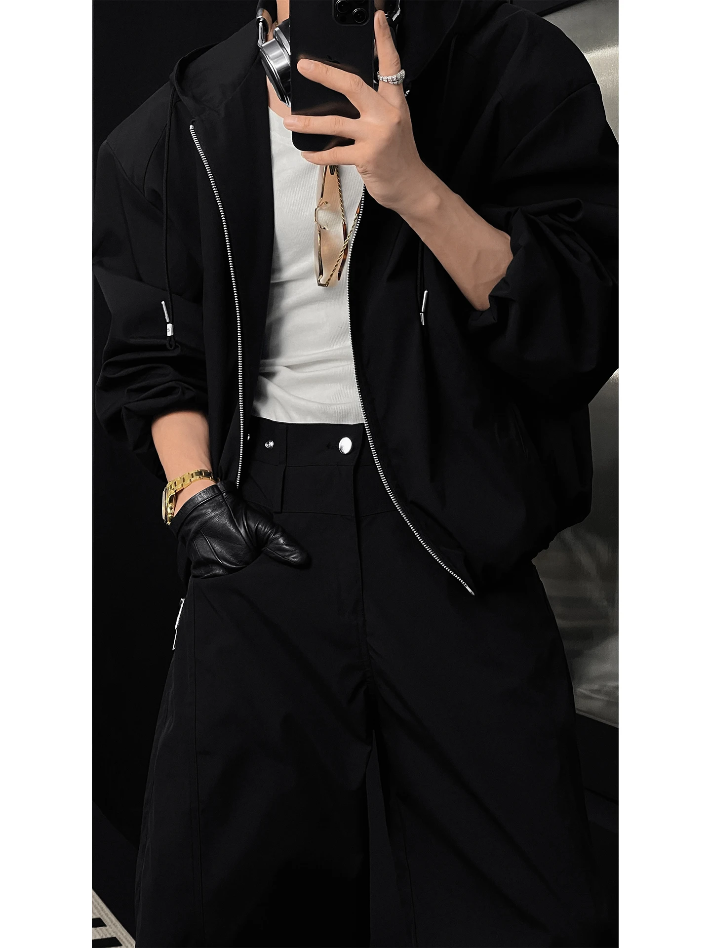 Men's 2025 Autumn New American Style Two-piece Sets Outdoor Hooded Jackets Simple Loose Coats Comfort Pants Solid Color 2pcs