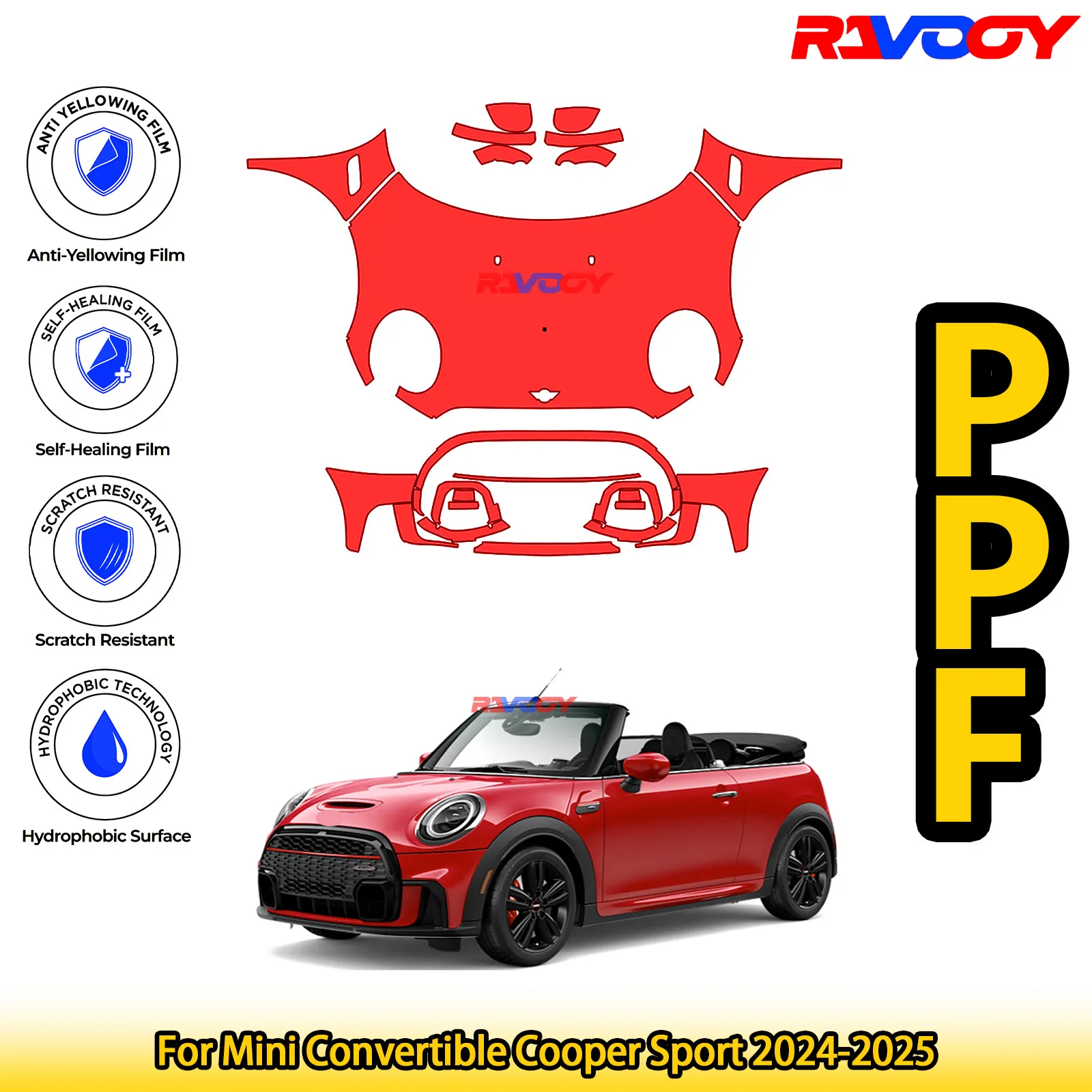 

For Mini Convertible Cooper Sport 2024-2025 Glossy Matte Black Precut front PPF Kit Paint Protection Film