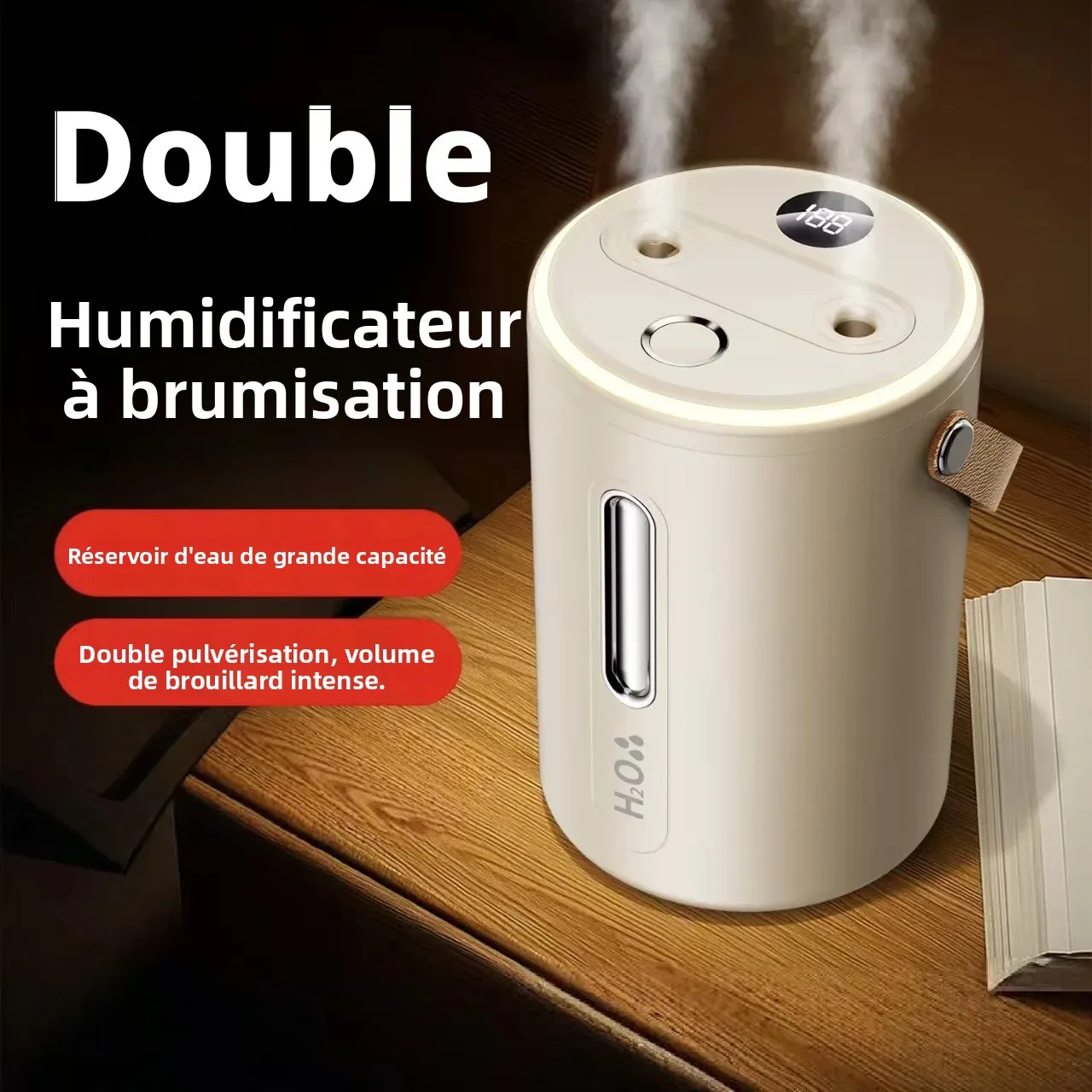 Humidificateur d'air silencieux à grande capacité avec double buse, diffuseur d'arômes à ultrasons, humidificateur d'air domestique