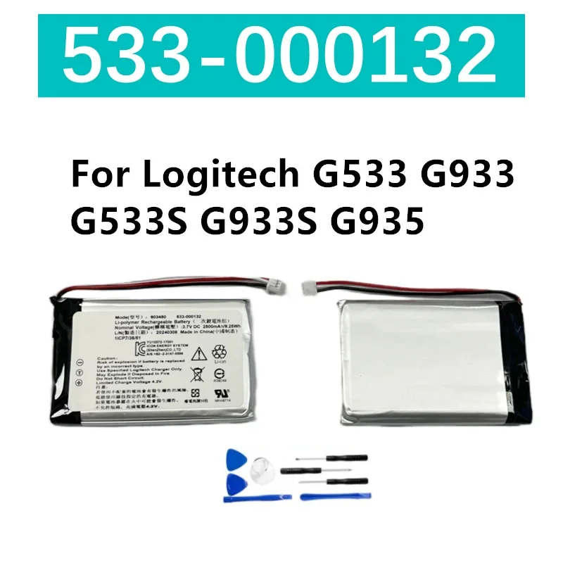 Original 533-000132 Battery For Logitech G533 G933G533S G933S G935 2500mAh 603450 533-000132 Rechargeable Battery+Free Tools