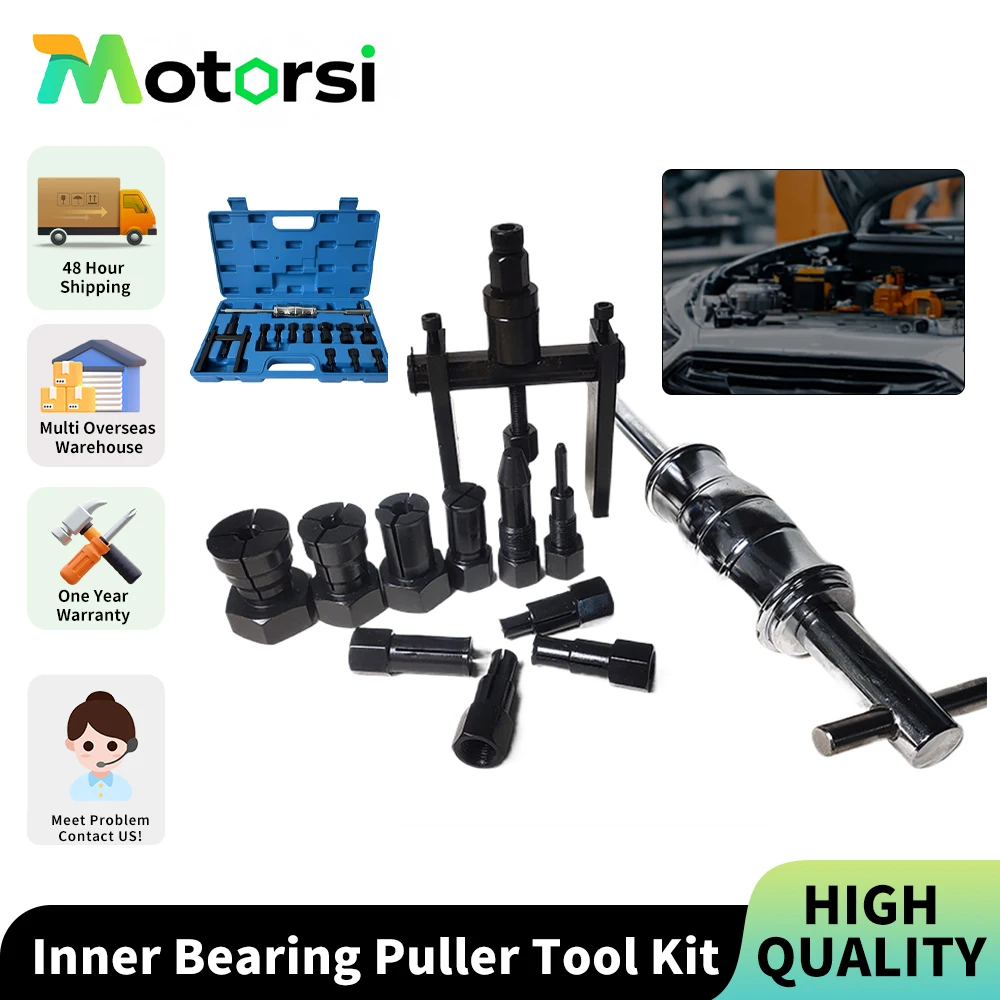Motorsi 12 pièces Kit d'extraction de roulement intérieur de moto marteau coulissant pilote insérer ensemble d'outils de retrait de bague de roulement interne interne