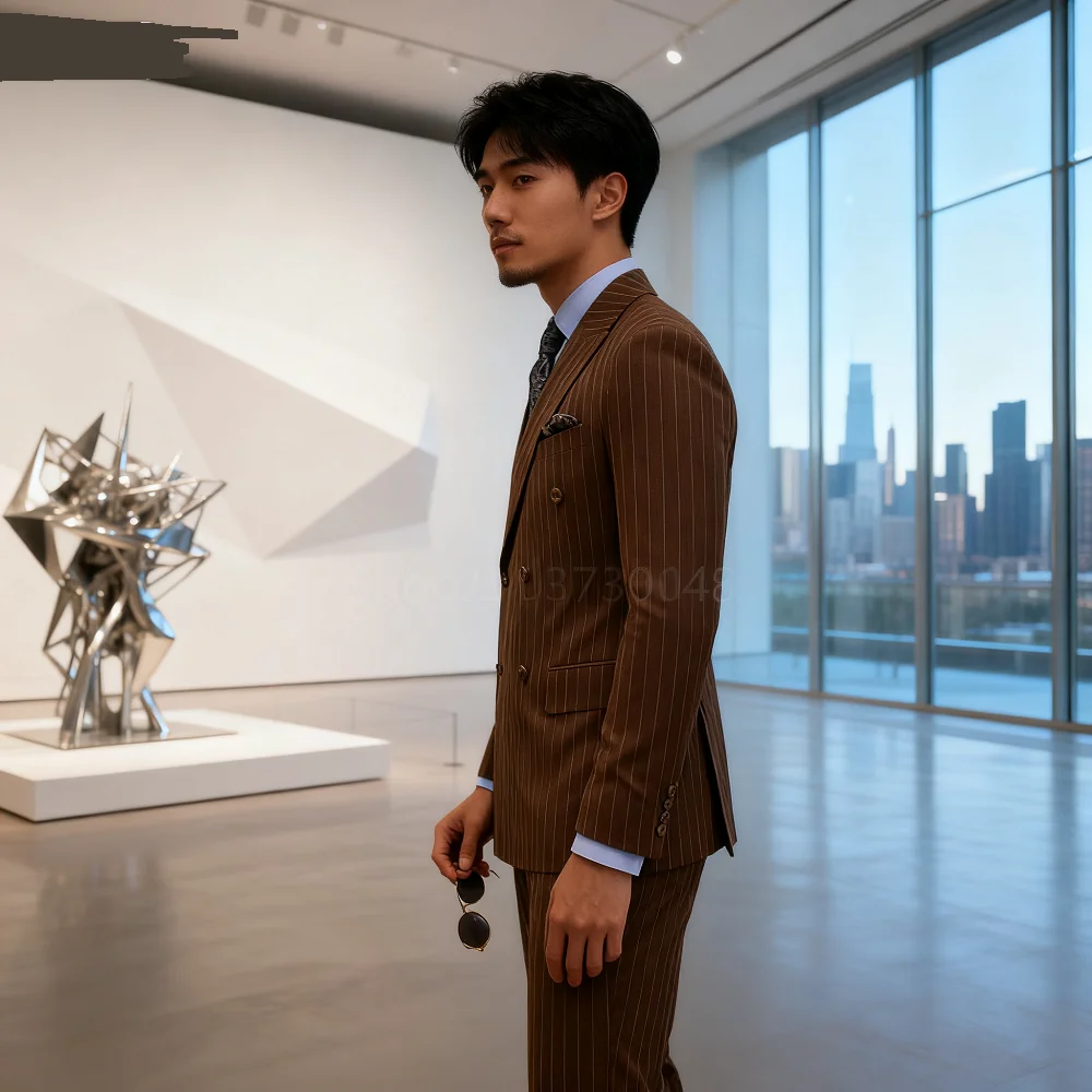 

Marrom Marinho 2-Piece Men's Tuxedo Set Formal Business Wedding Double Breasted Blazer with Peak Lapel Suiting for Men