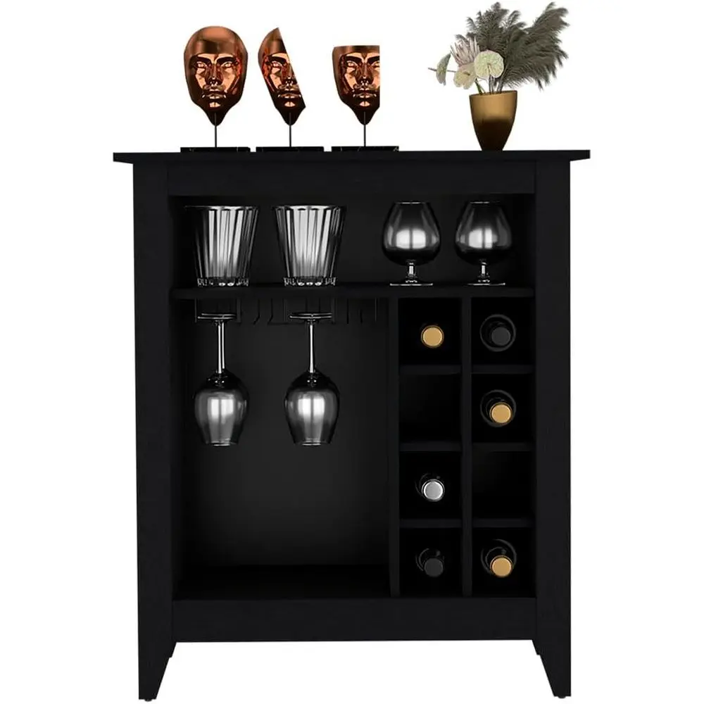 

Black Wine Bar Cabinet with Storage, 32.5 x 17.7 x 38, Holds 8 Glasses & Bottles, Open Shelves