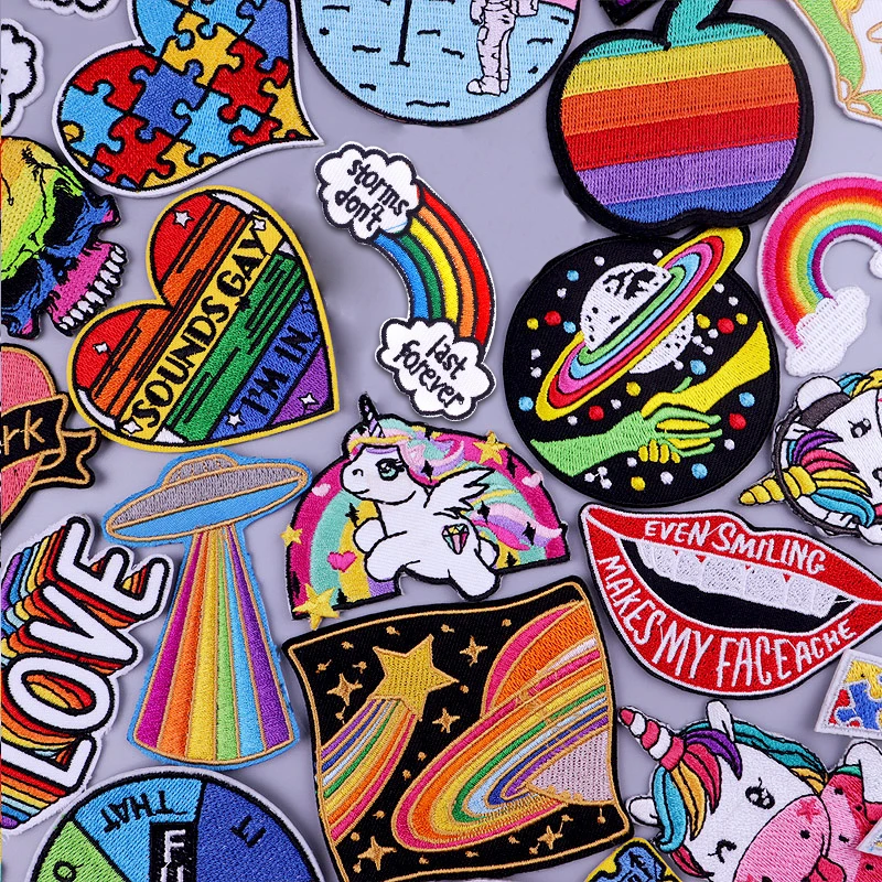 Unicorn Cute Cartoon Rainbow Iron on Patch for Clothing Embroidered Sewing Applique Love Pride LGBT Patches for Clothes Stickers