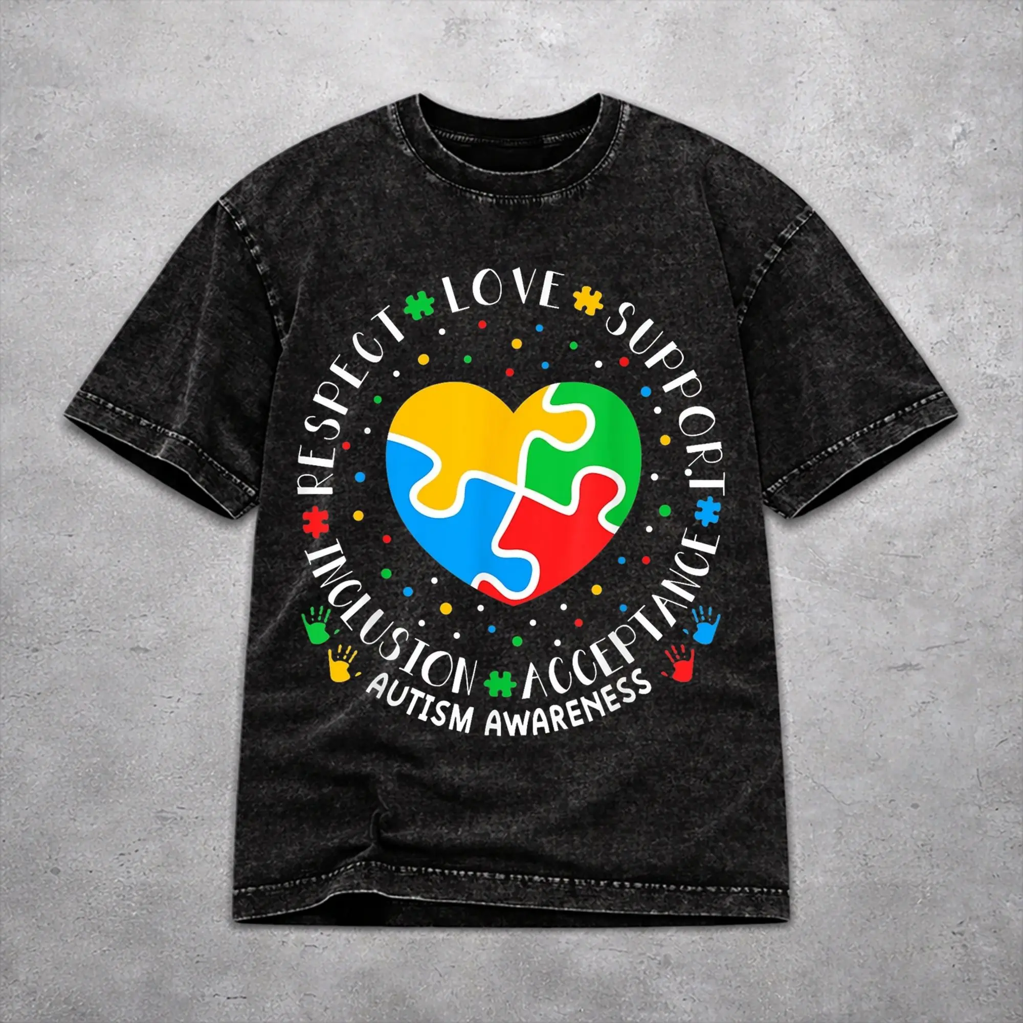 Oversize Autism Awareness Respect Love Support  Apparel T-Shirts for Men Women  Cotton Washed Tee Shirt Clothing