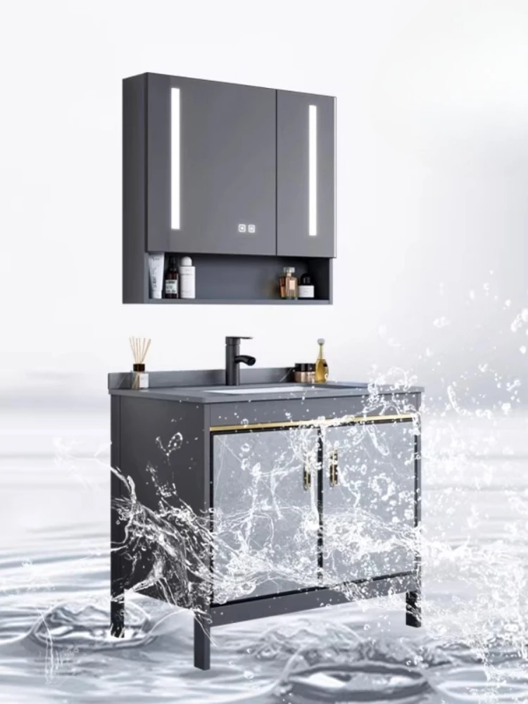 Space aluminum alloy floor-to-ceiling bathroom cabinet combination bathroom ceramic integrated washbasin