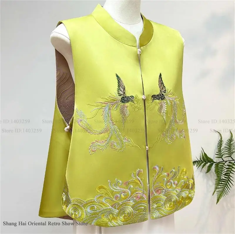 新しい中国風の唐服女性トップスジャカード刺繍フェニックス袍ベスト生き抜くヴィンテージ韓服チョッキジャケットビッグサイズ