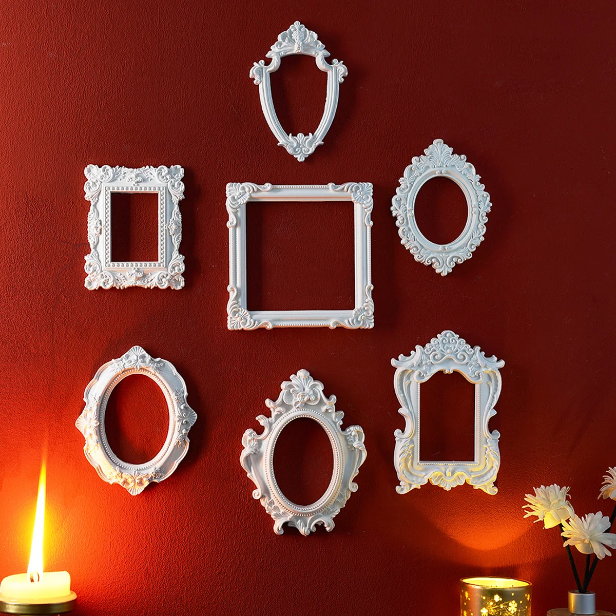 1PC, European-style Resin Material White Patterned Prop Frame, DIY Wall Decoration, Suitable for Shooting Props