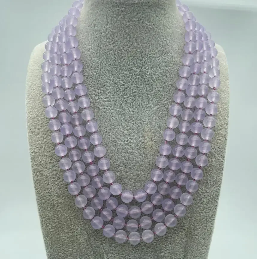 

Модное женское 4-рядное ожерелье из натурального лавандового нефрита