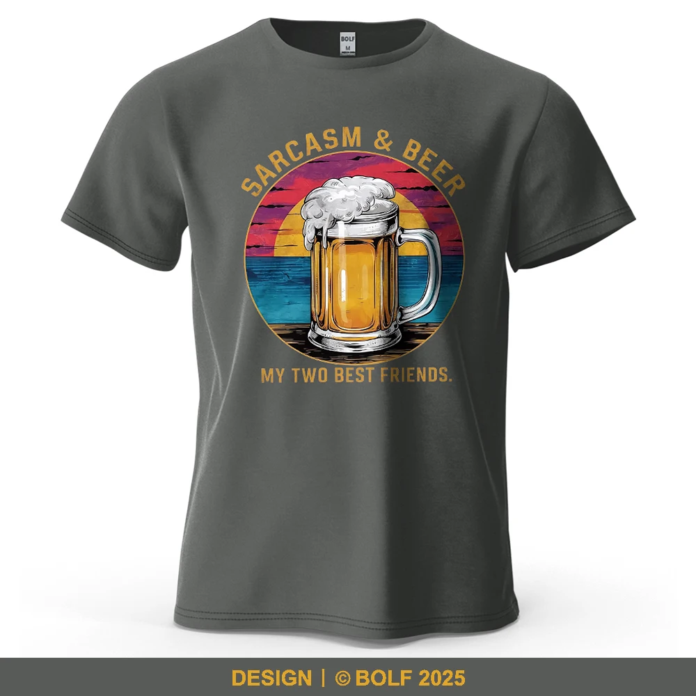 Sarcasm & Beer Humorous Printed Men's T-Shirt 100% Cotton Oversized Beer Culture Graphic Tees for Women Tops Tees Streetwear