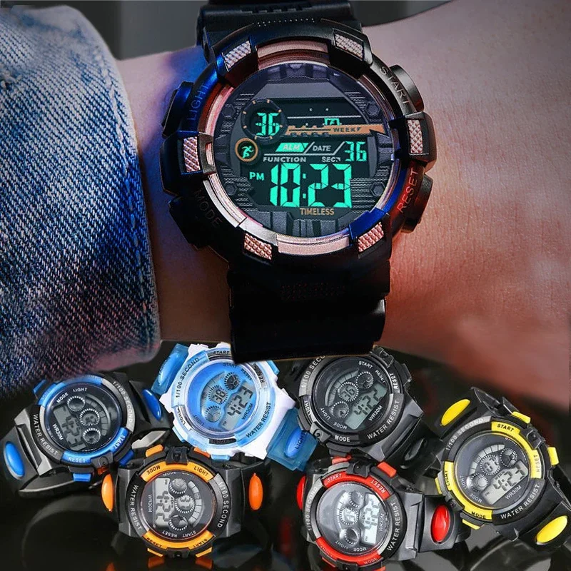 Luminous Watches for Kids LED Colorful Flash Digital Waterproof Alarm for Boys Girls Date Week Creative Children's Fashion Clock