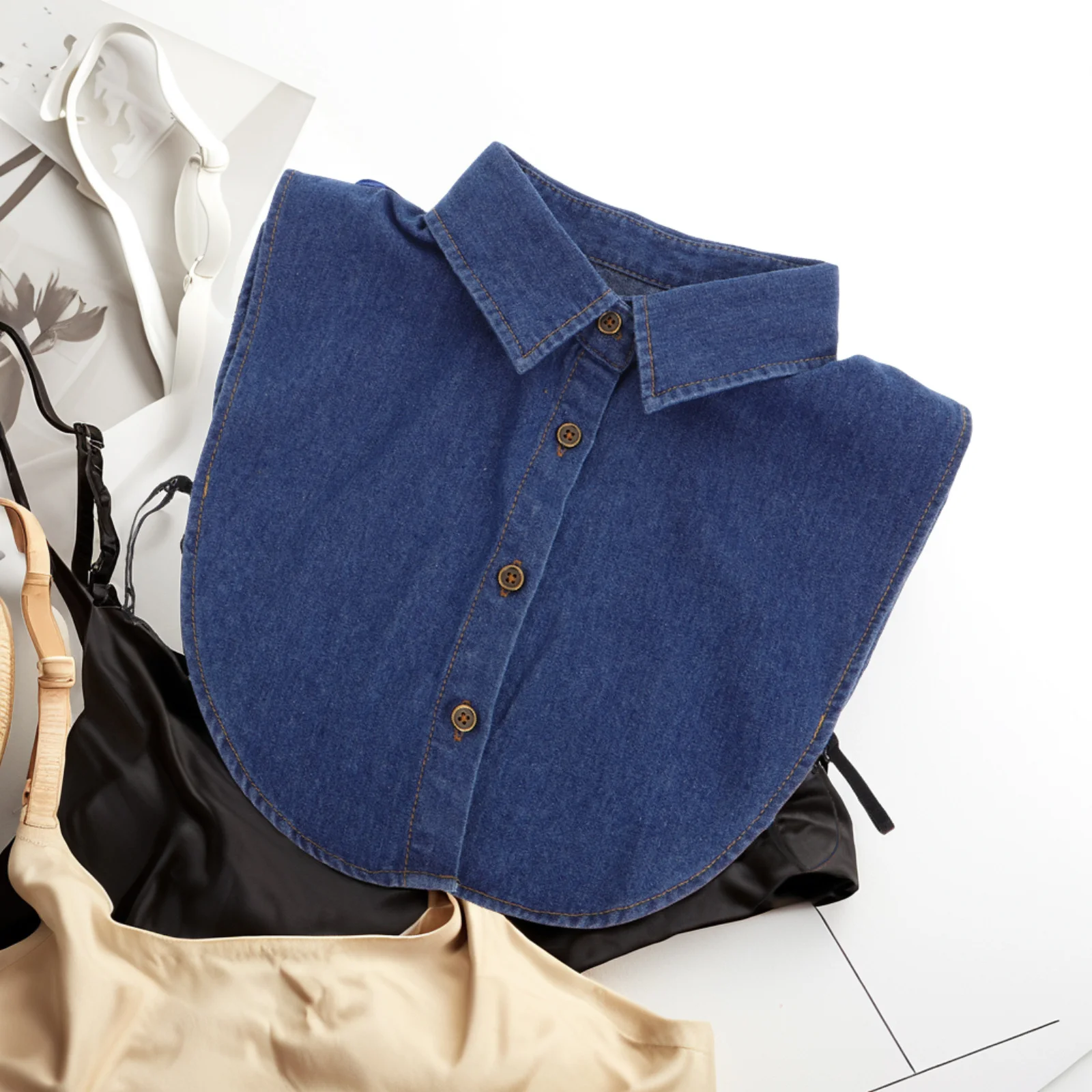 デニムフェイクカラー女性の取り外し可能なウォッシュブルーハーフシャツフェイクカラーオフィスカジュアルウェアディッキーアクセサリー