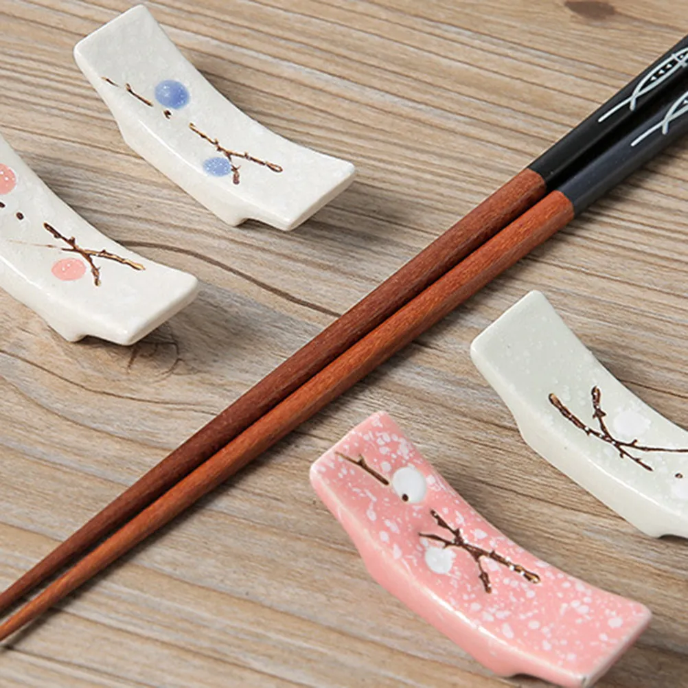 4Pcs Chopstick Rest Holder Ceramic Material Plum Blossom Print Stylish Table Accessory for Kitchen Home Party Wedding Gift
