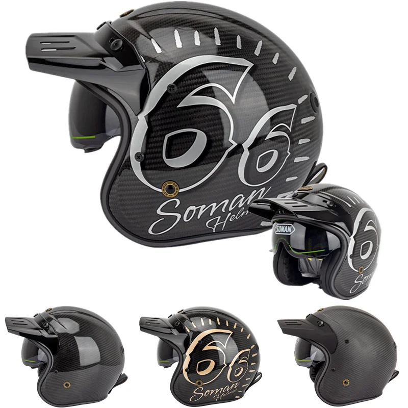 

Soman H1 Carbon Fiber Retro Motorcycle Helmet Dot 3/4 Capacetes Open Face Casco De Moto